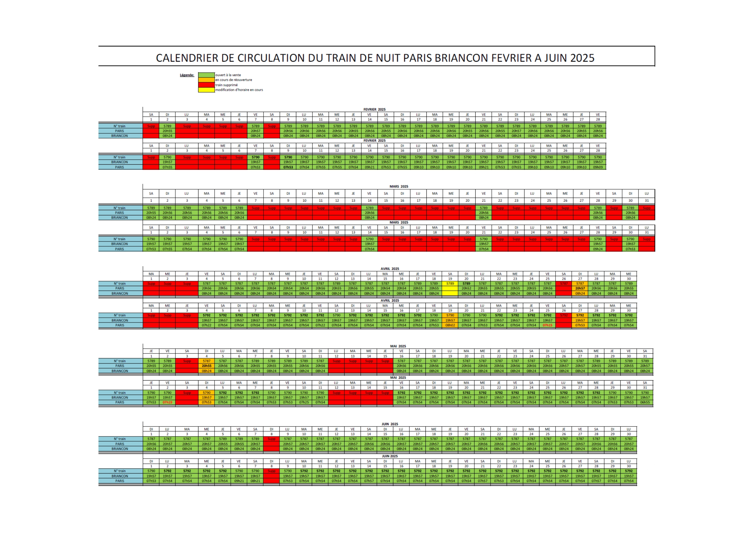 horaires train de nuit