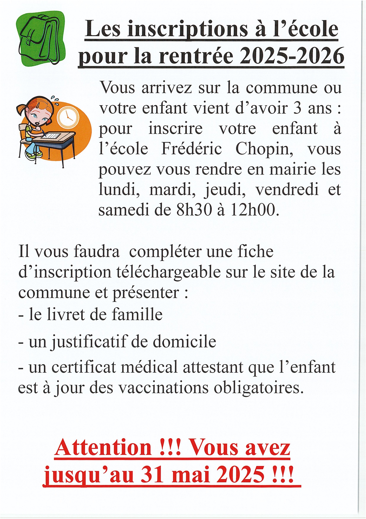 inscription école 25-26 