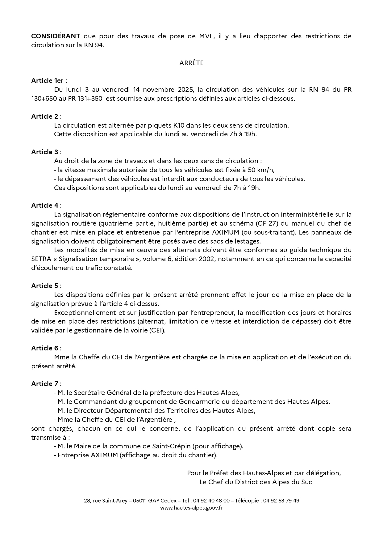 arrêté de circulation