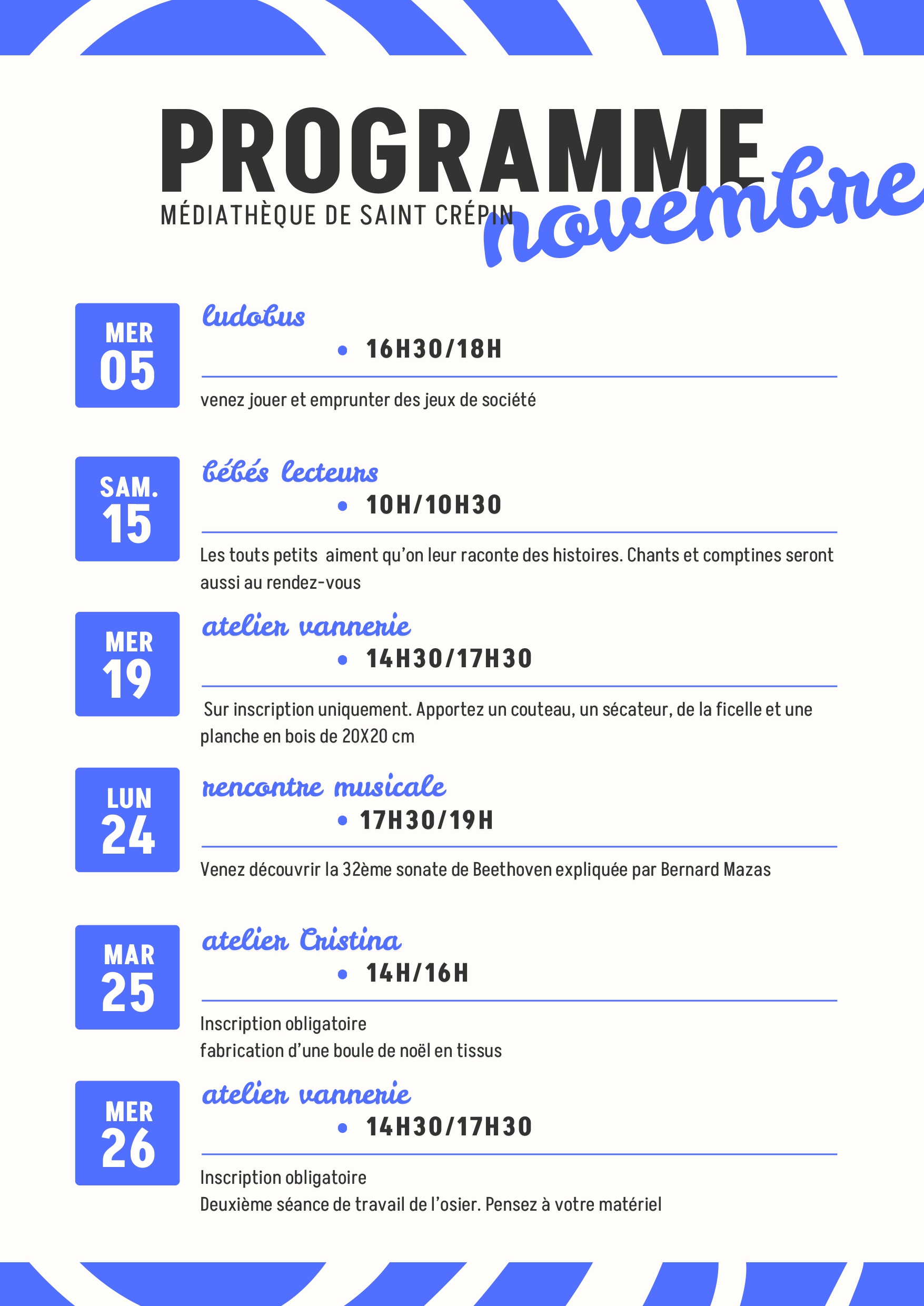 programme médiathèque novembre